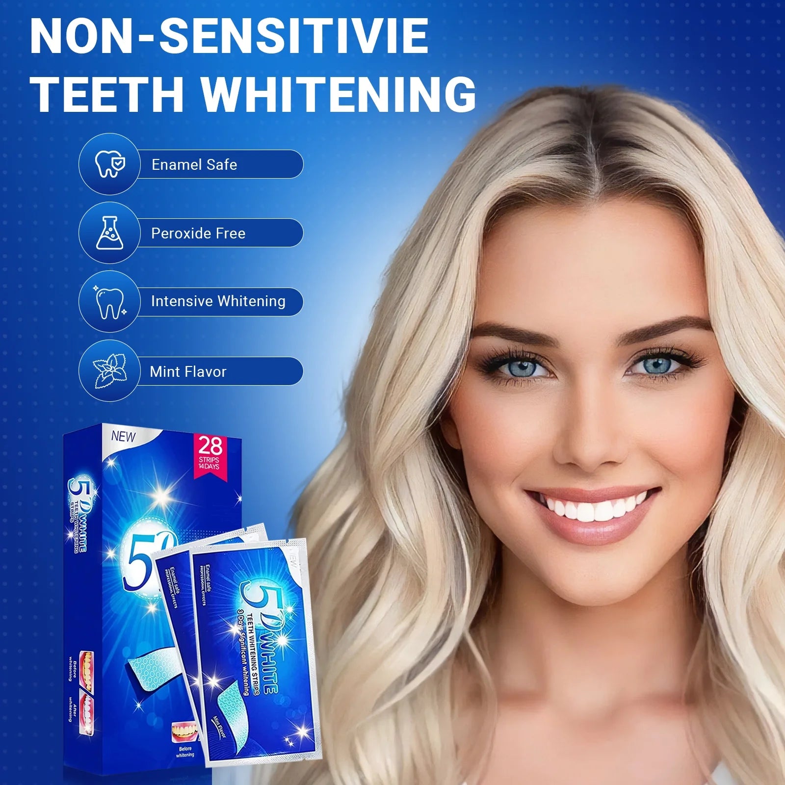 Teeth Whitening Strip - 56 Strips Professional and Safe Teeth Whitening Kit for Teeth Sensitive, Mint
