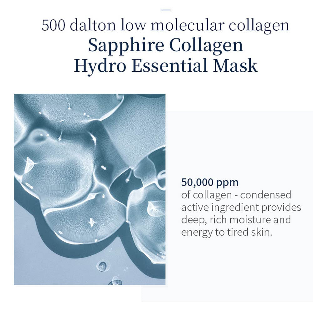 Sapphire Collagen Hydro Essential Mask, 10 Sheets – Moisturizing & Soothing Sheet Mask with Collagen & Ceramide, 1.01 Fl.Oz (30Ml) X 10Ea